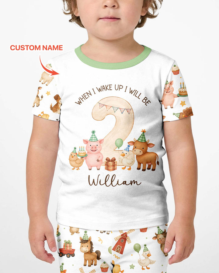 Personalized Farm Animals When I Wake Up I Will Be Birthday Bamboo Two Piece Short Sleeve Shorts Pajama Set