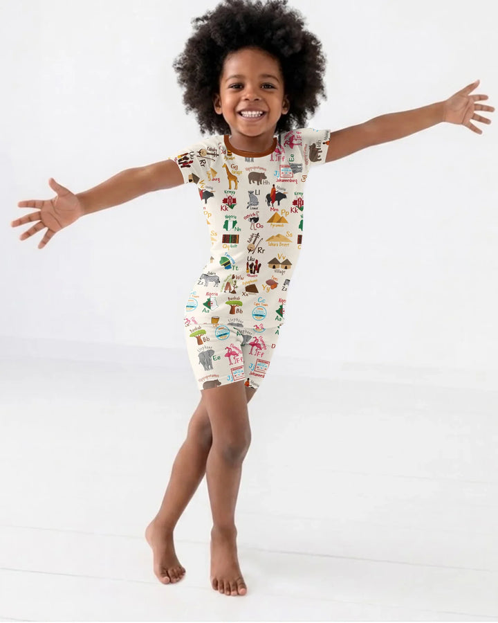 Explore Africa Geography Alphabet Bamboo Two Piece Short Sleeve Shorts Pajama Set