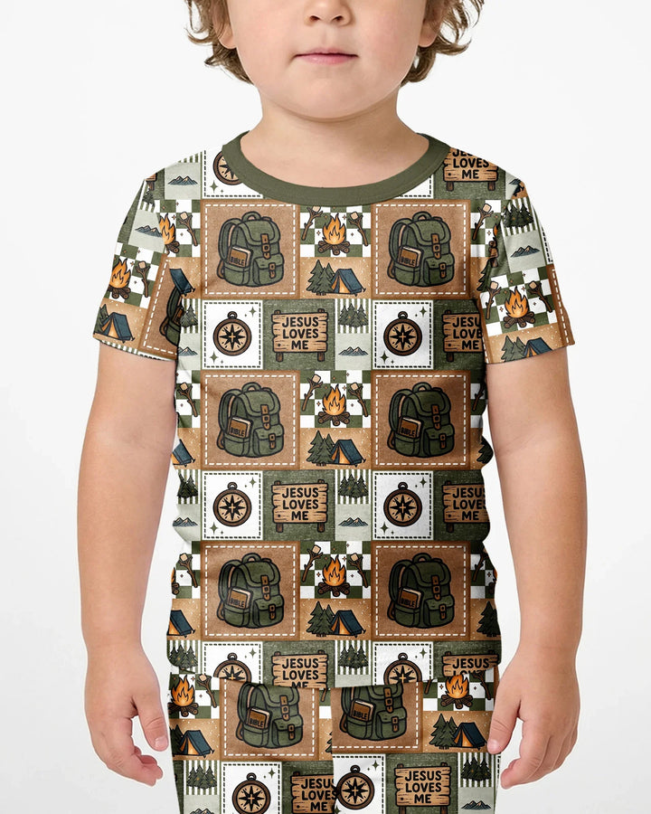 Camping Jesus Loves Me Bamboo Two Piece Short Sleeve Shorts Pajama Set