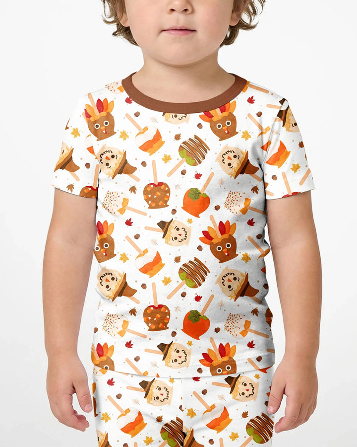 Fall Caramel Apple Family Matching Bamboo Two Piece Short Sleeve Shorts Pajama Set