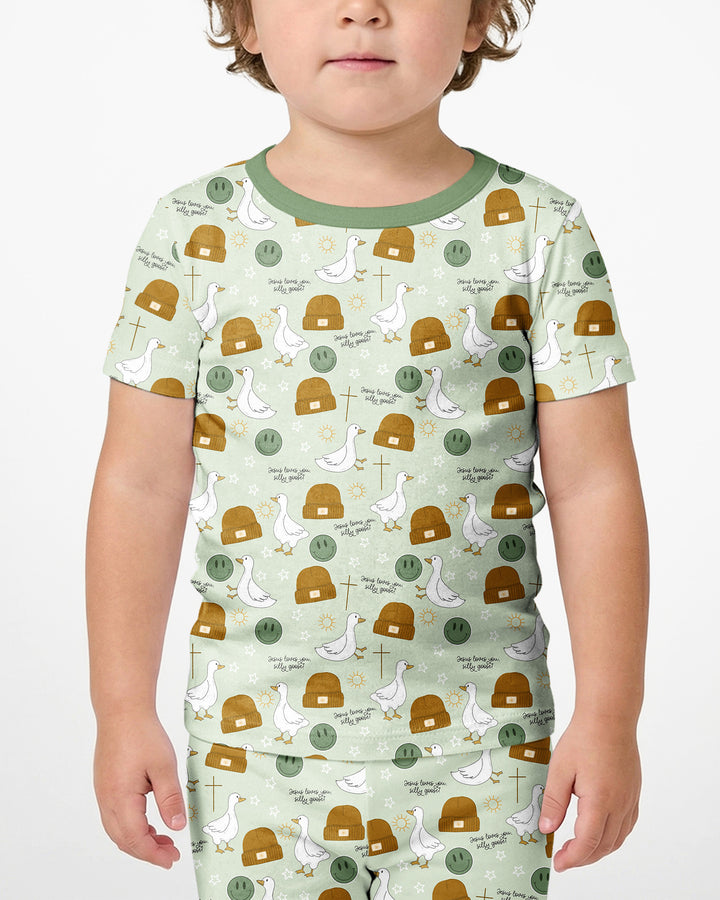 Jesus Loves You Silly Goose Bamboo Two Piece Short Sleeve Shorts Pajama Set