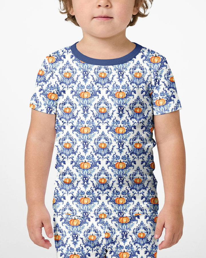 Pumpkin Toile Family Matching Bamboo Two Piece Short Sleeve Shorts Pajama Set