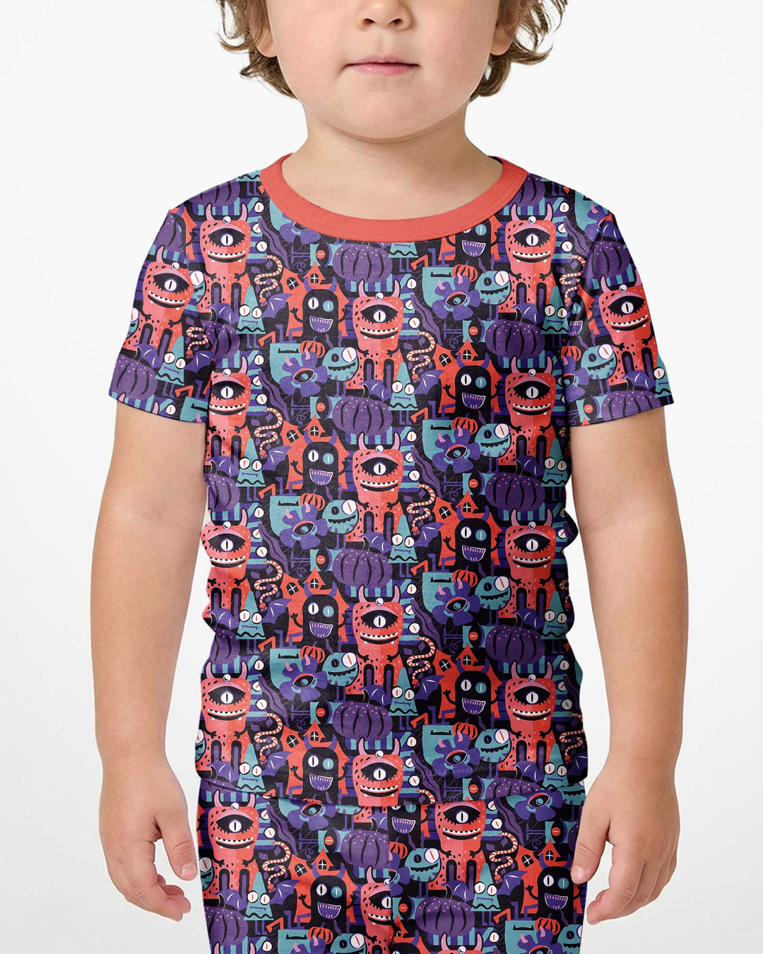 Halloween Multi Eyed Monsters Bamboo Two Piece Short Sleeve Shorts Pajama Set