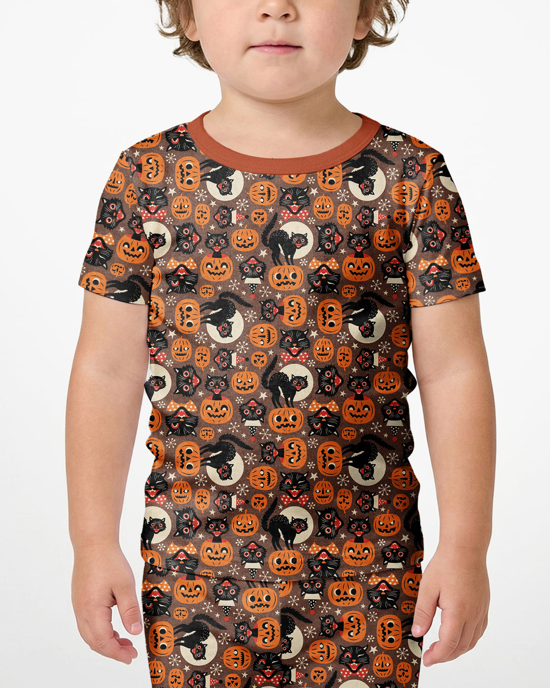 Vintage Halloween Black Cat Pumpkin Bamboo Two Piece Short Sleeve Shorts Pajama Set