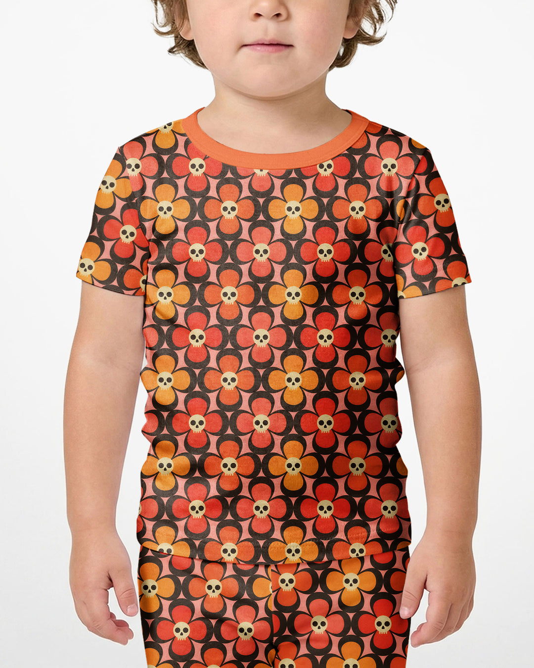 Retro Skull Flower Halloween Bamboo Two Piece Short Sleeve Shorts Pajama Set