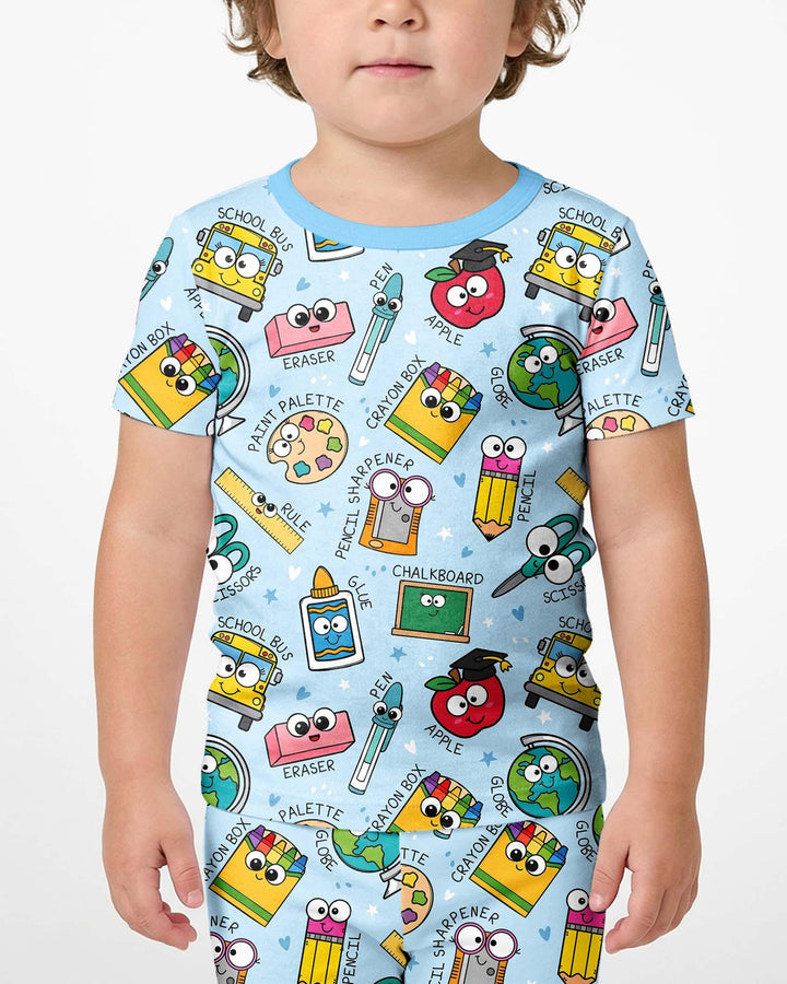 Happy School Pals Two Piece Short Sleeve Shorts Pajama Set