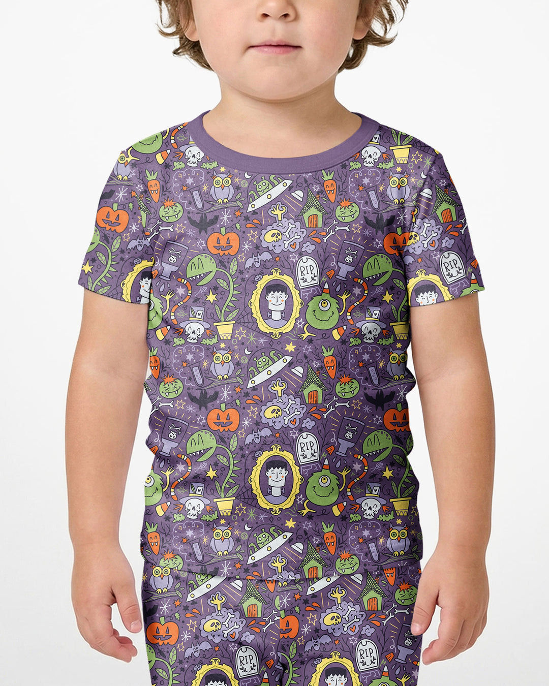 Halloween Monster Fun Bamboo Two Piece Short Sleeve Shorts Pajama Set