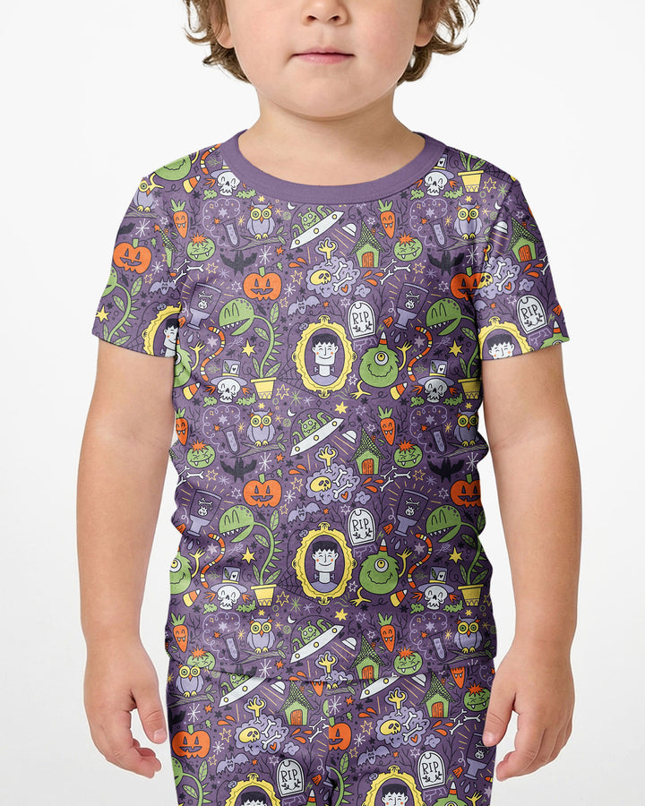 Halloween Monster Fun Bamboo Two Piece Short Sleeve Shorts Pajama Set