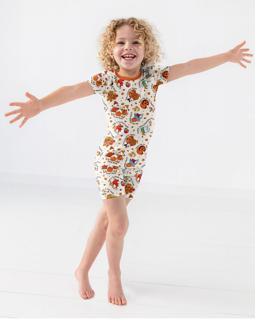 Just A Fall Goose Family Matching Bamboo Two Piece Short Sleeve Shorts Pajama Set