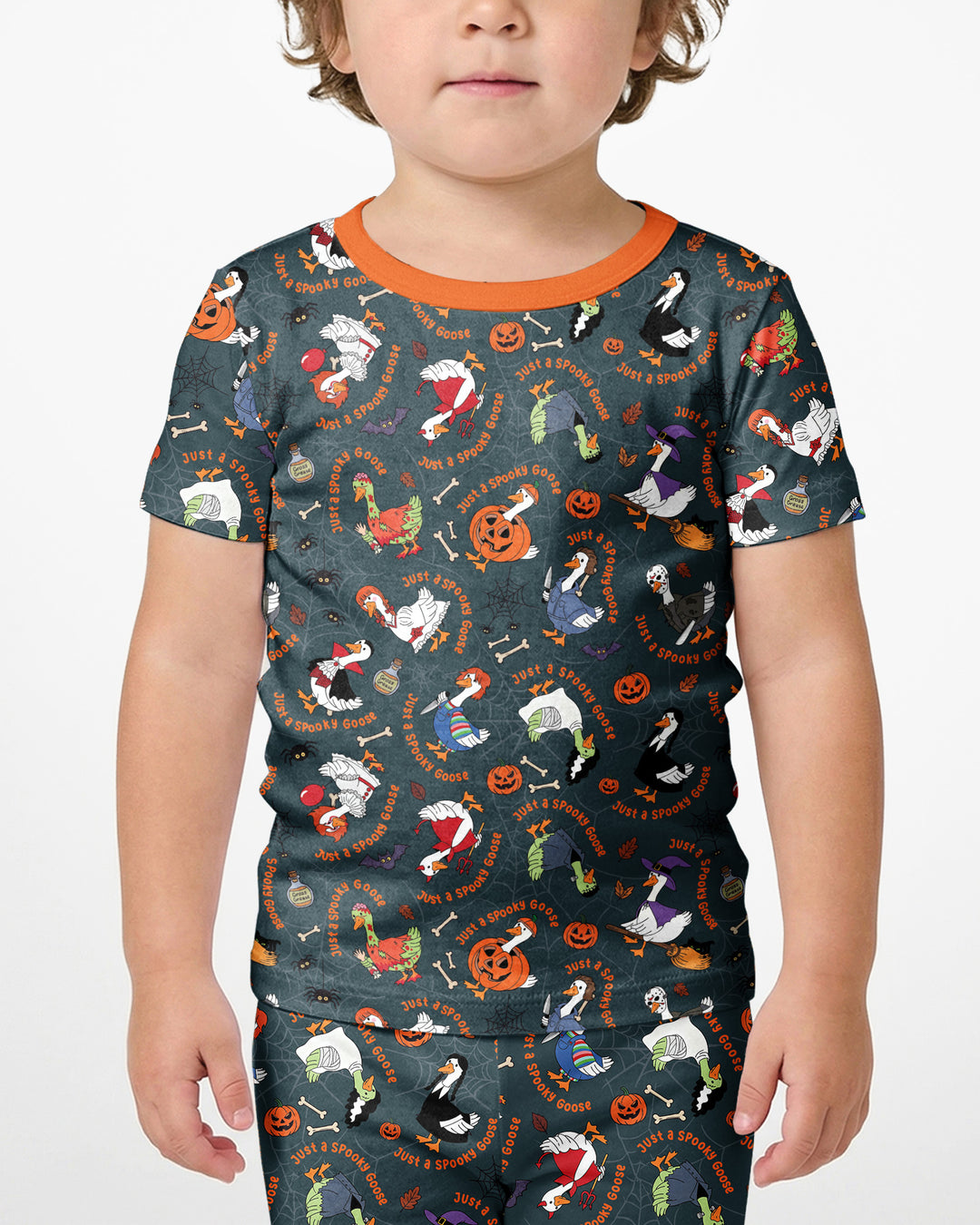 Just A Spooky Goose Family Matching Bamboo Two Piece Short Sleeve Shorts Pajama Set