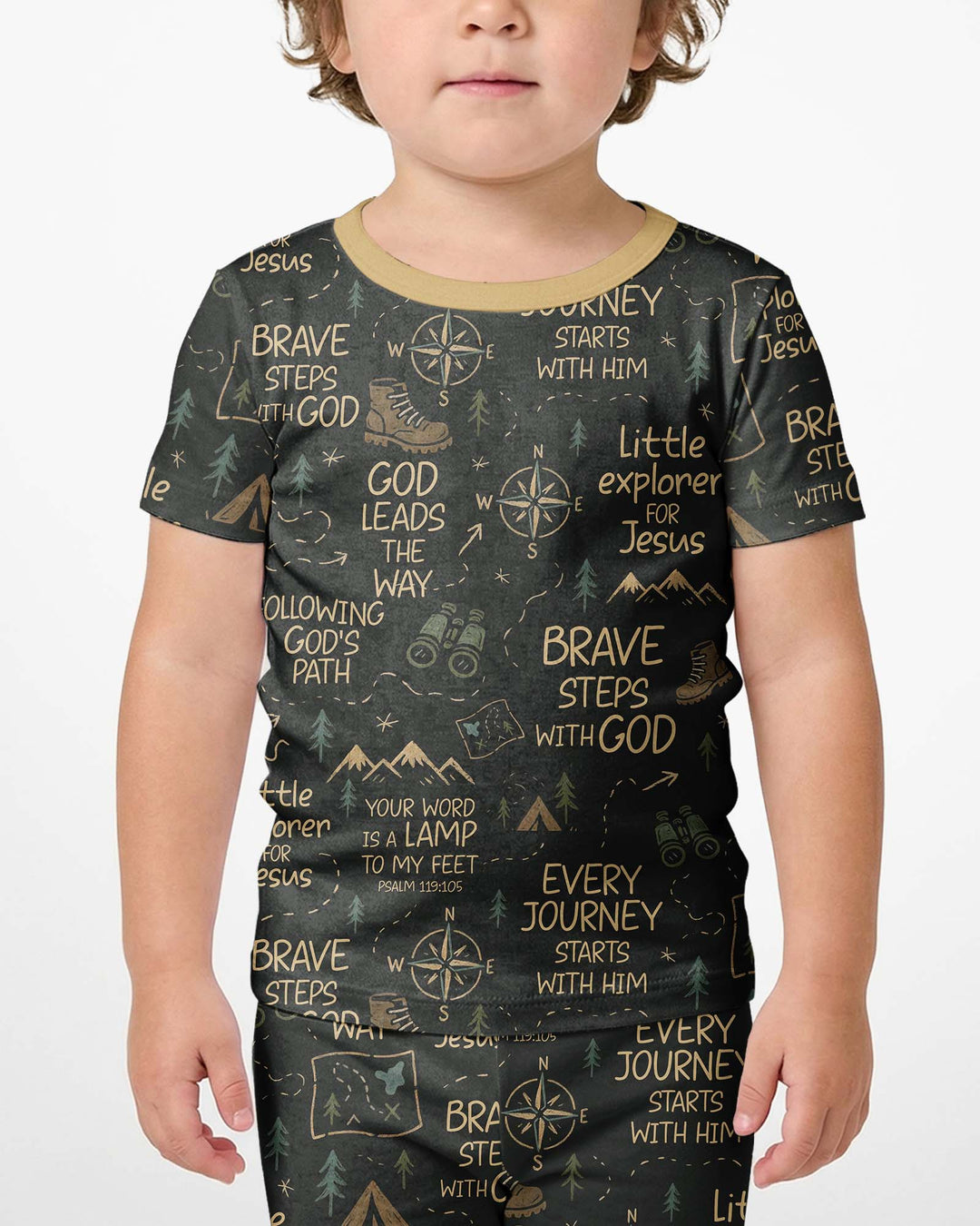 Little Explorer God Leads The Way Bamboo Two Piece Short Sleeve Shorts Pajama Set