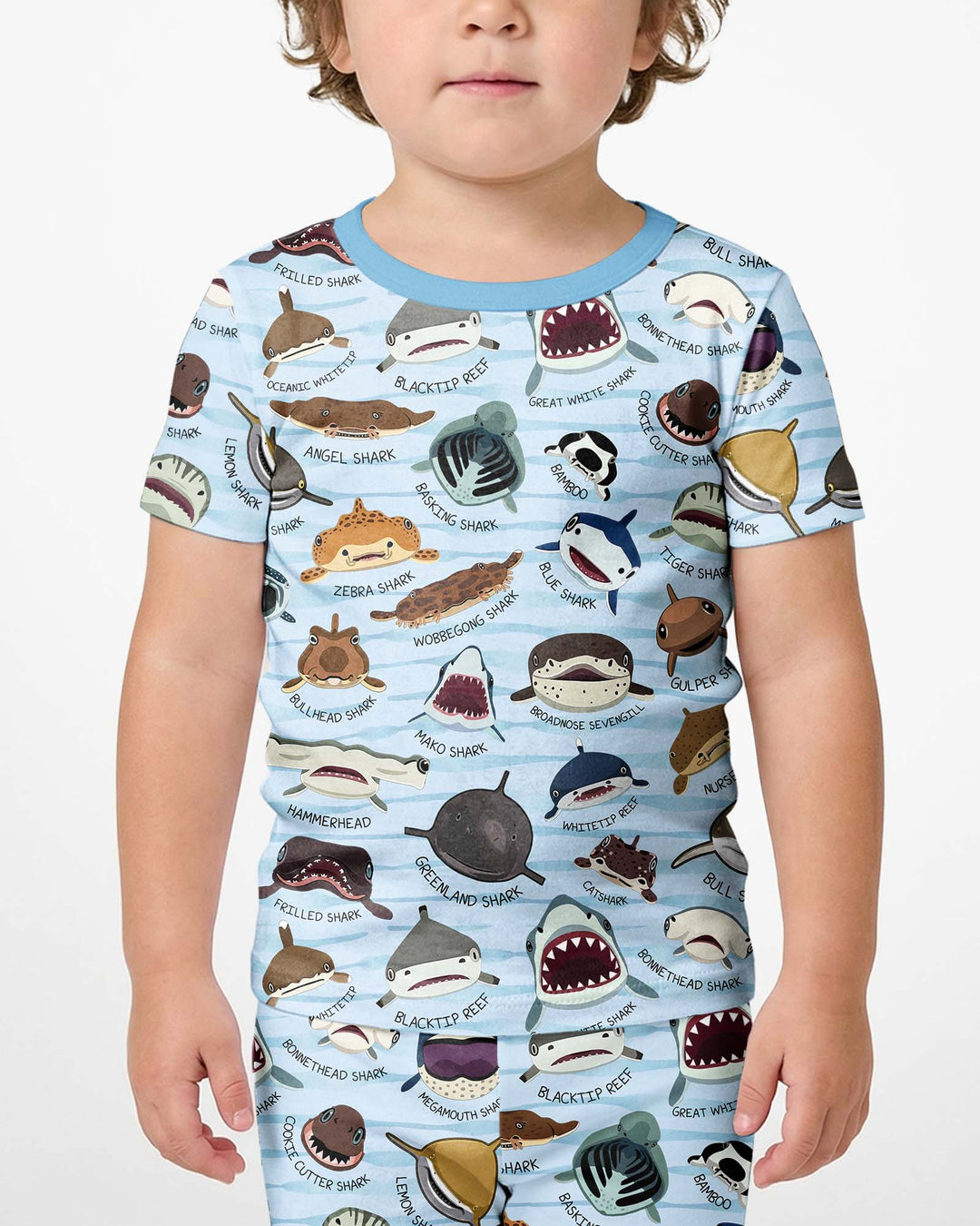 Shark Faces Bamboo Two Piece Short Sleeve Shorts Pajama Set