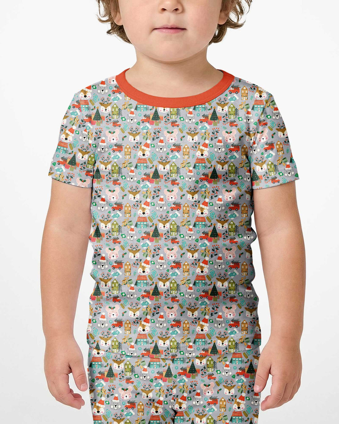 Christmas Woodland Deer Fox Bear Bamboo Two Piece Short Sleeve Shorts Pajama Set