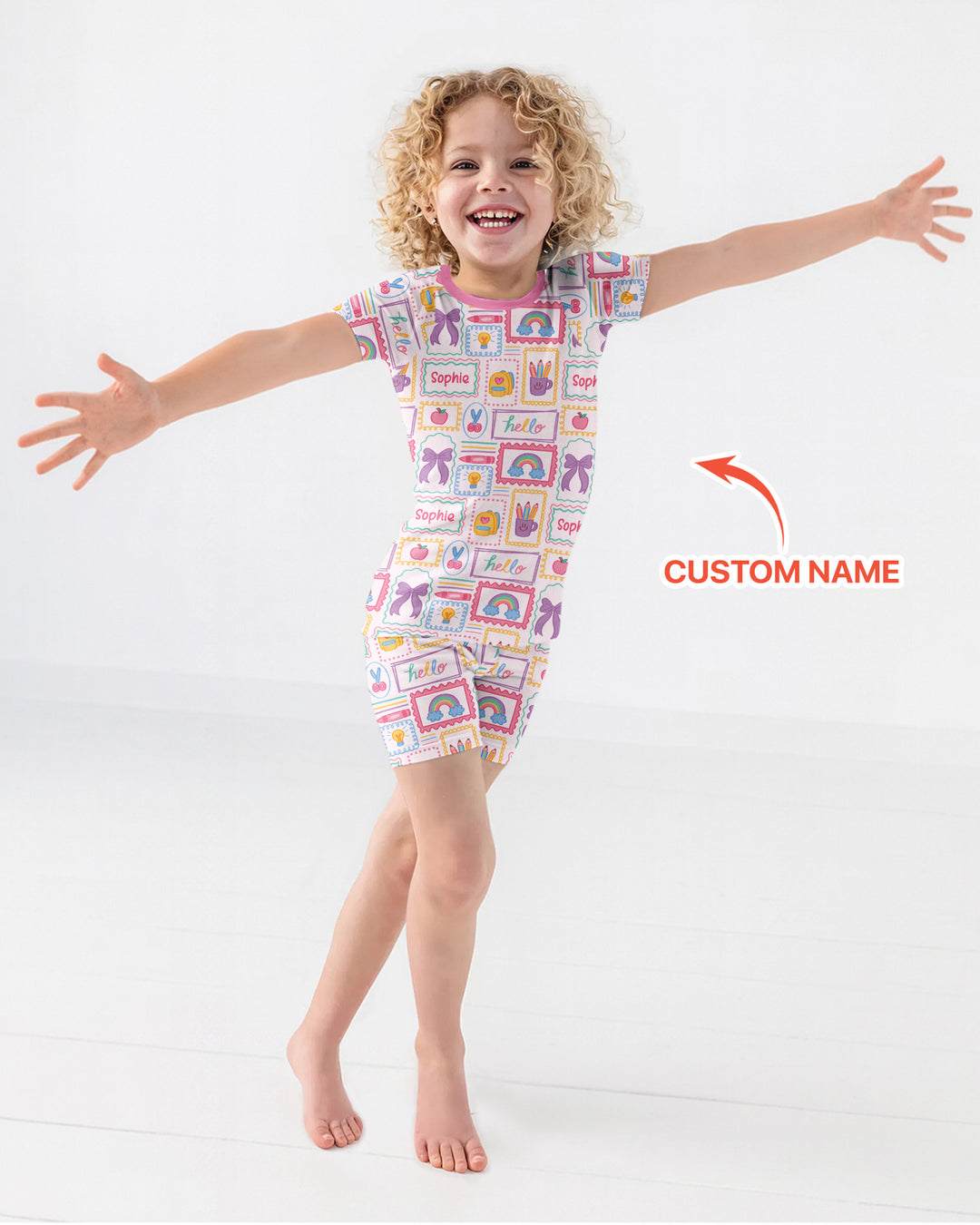 Custom Name Hello School Bamboo Two Piece Short Sleeve Shorts Pajama Set