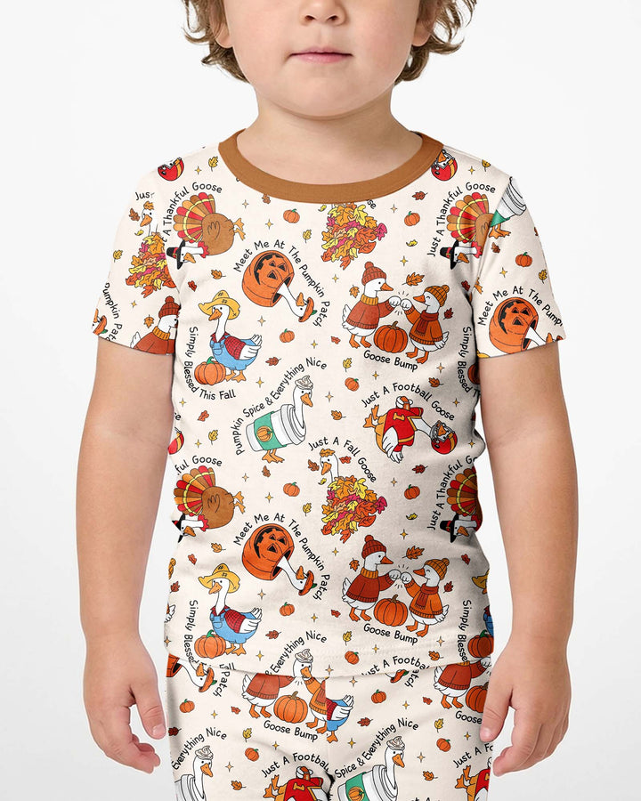 Just A Fall Goose Family Matching Bamboo Two Piece Short Sleeve Shorts Pajama Set