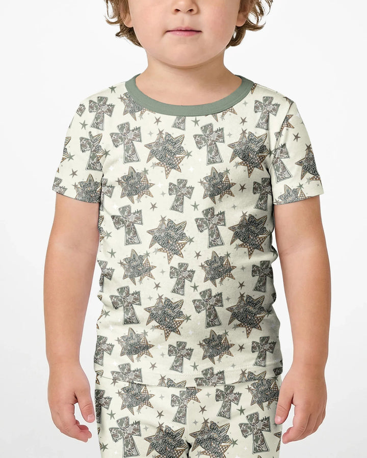 Camo God is Good Family Matching Bamboo Two Piece Short Sleeve Shorts Pajama Set