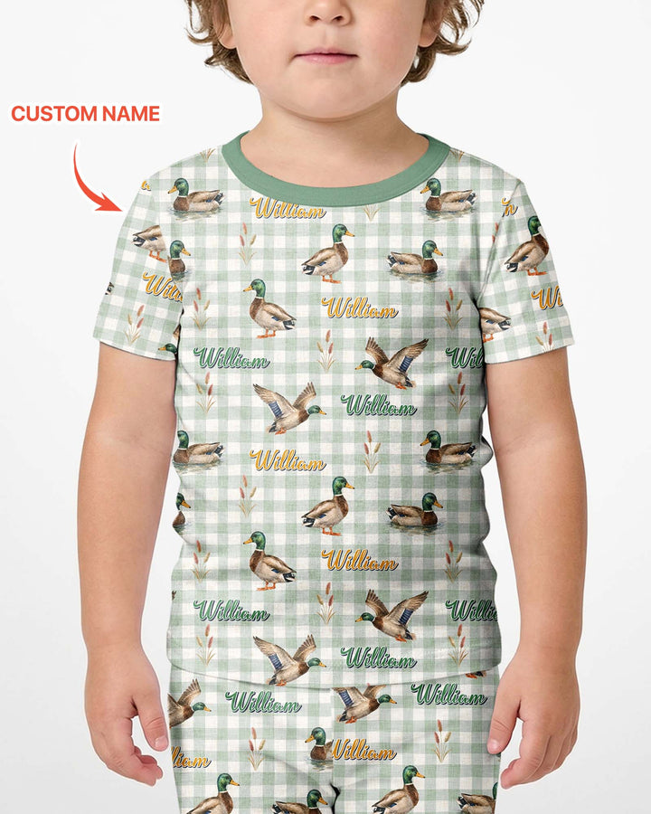 Mallard Duck Custom Name Bamboo Two Piece Short Sleeve Shorts Pajama Set