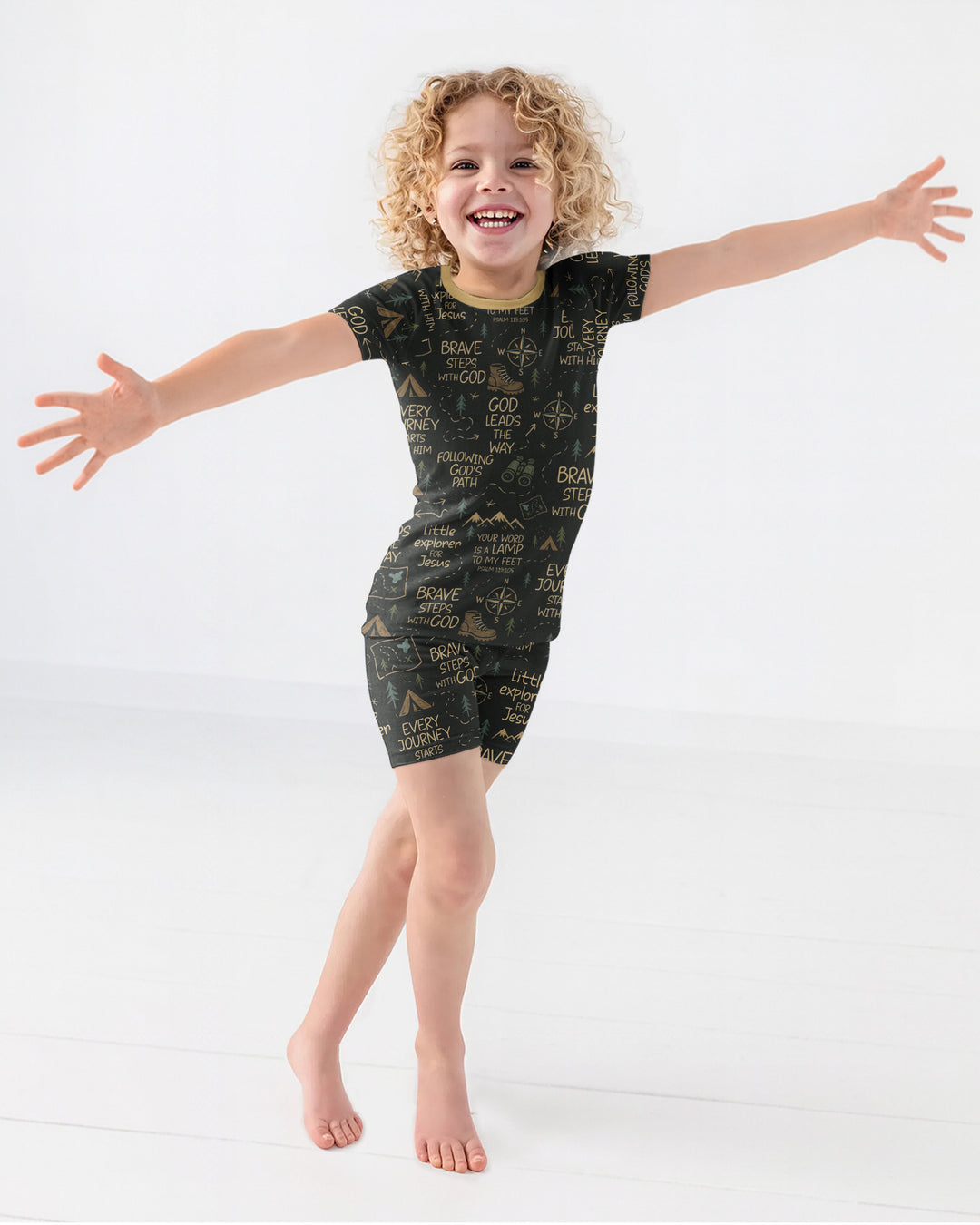 Little Explorer God Leads The Way Bamboo Two Piece Short Sleeve Shorts Pajama Set