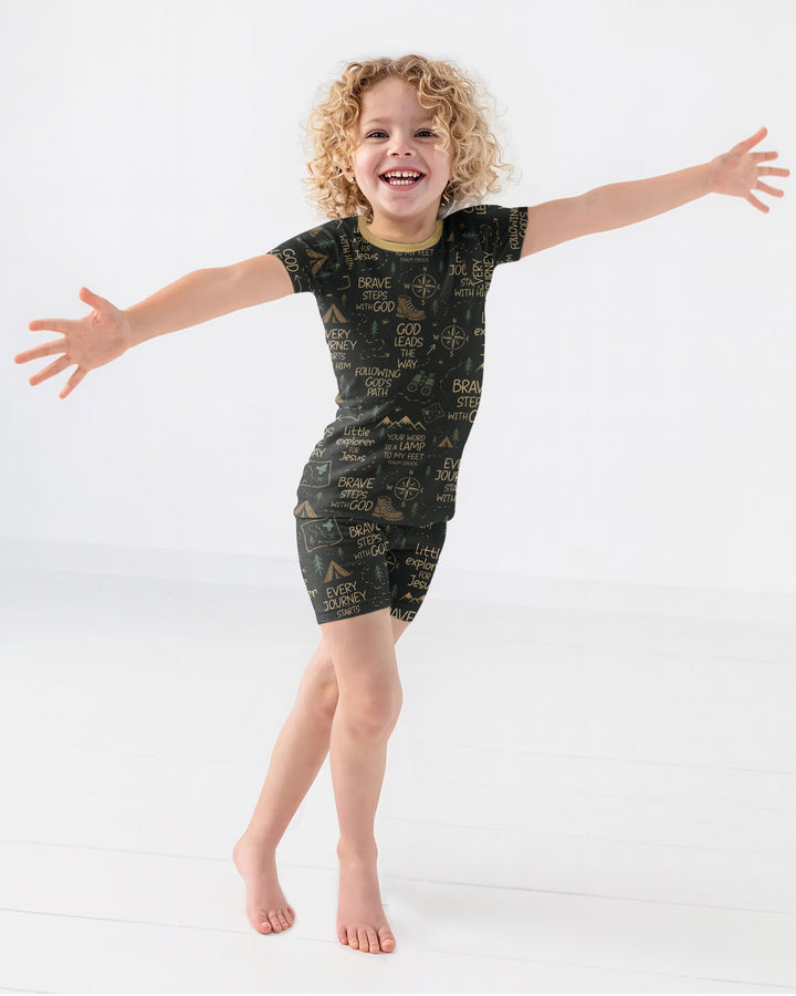 Little Explorer God Leads The Way Bamboo Two Piece Short Sleeve Shorts Pajama Set
