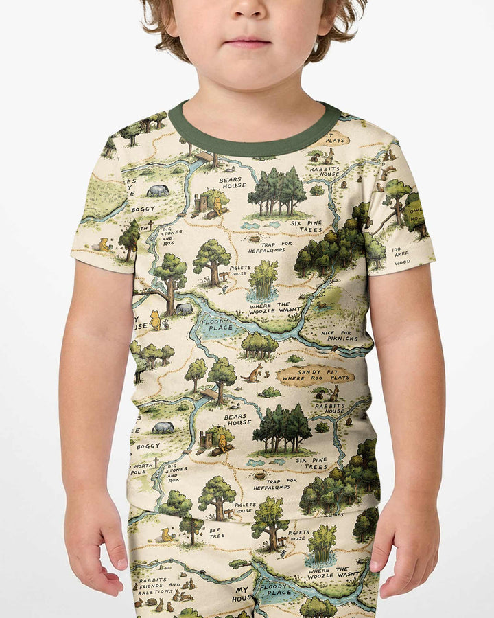 Classic Bear Maps Bamboo Two Piece Short Sleeve Shorts Pajama Set