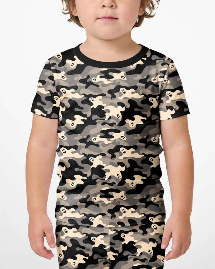 Camo Halloween Ghost Bamboo Two Piece Short Sleeve Shorts Pajama Set