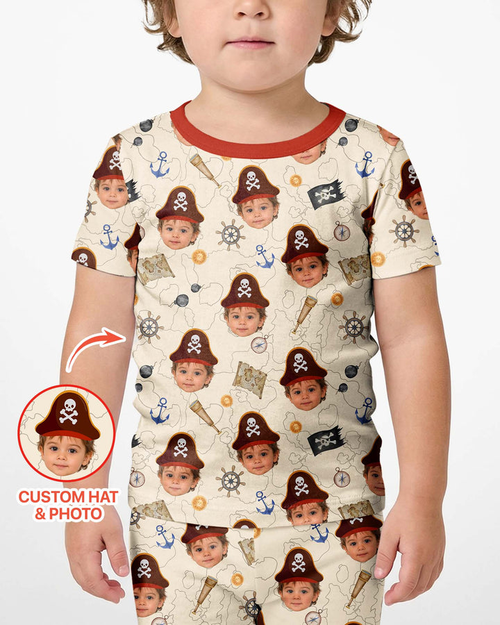 Custom Photo Treasure Map Adventures Family Matching Bamboo Two Piece Short Sleeve Shorts Pajama Set