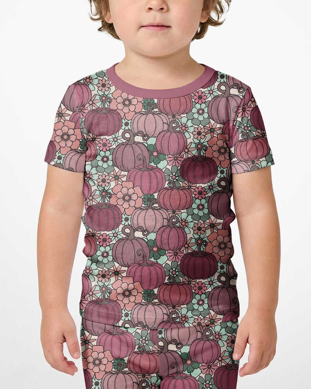 Retro Floral Pumpkin Patch Bamboo Two Piece Short Sleeve Shorts Pajama Set