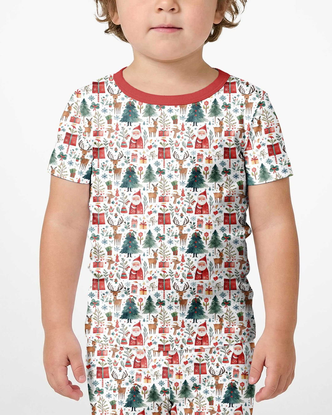 Christmas Tree Santa Bamboo Two Piece Short Sleeve Shorts Pajama Set