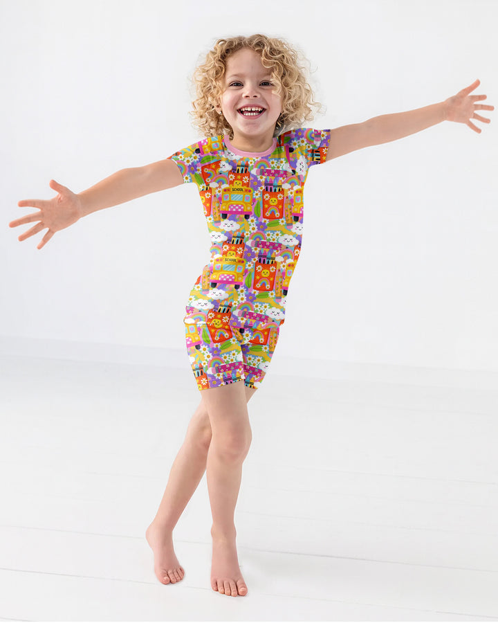 Retro Happy Classroom Bamboo Two Piece Short Sleeve Shorts Pajama Set
