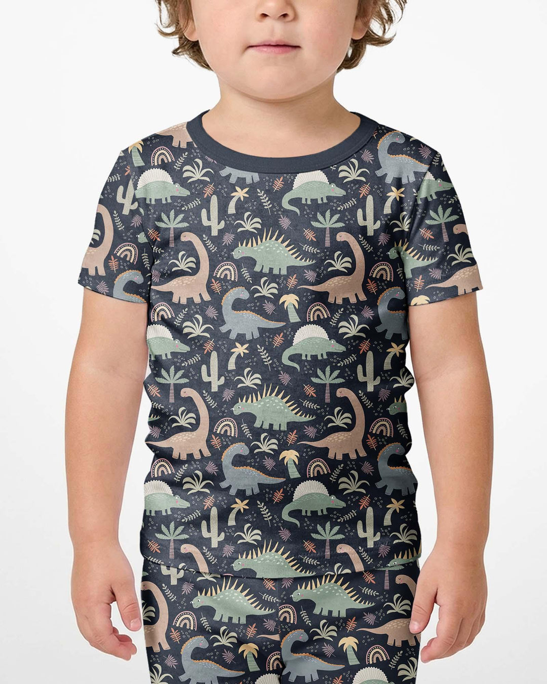 Navy Jurassic Jungle Bamboo Two Piece Short Sleeve Shorts Pajama Set