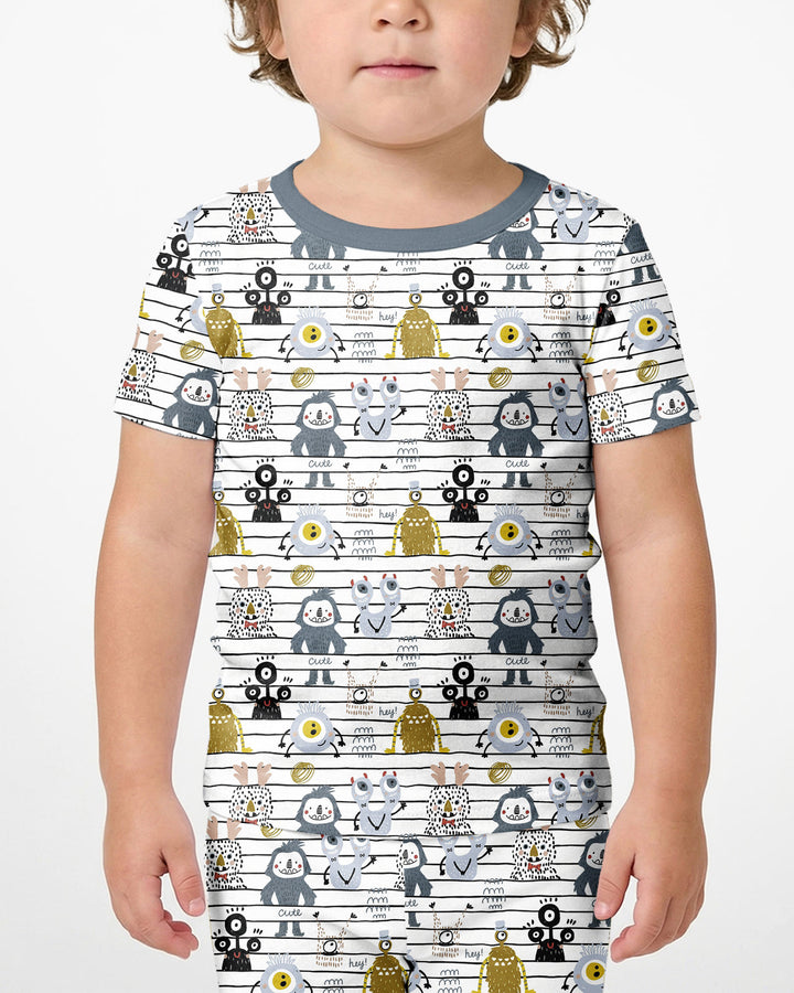Playful Monster Friends Bamboo Two Piece Short Sleeve Shorts Pajama Set