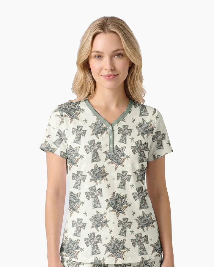 Camo God is Good Family Matching Bamboo Women Short Sleeve Short Pajama Set
