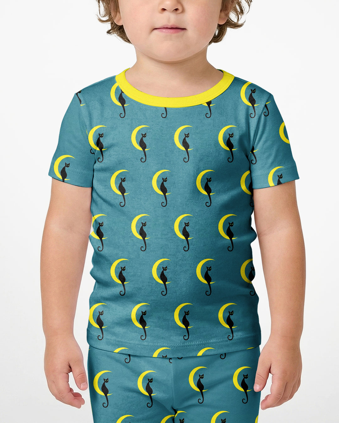 Black Cat Crescent Moon Celestial Night Bamboo Two Piece Short Sleeve Shorts Pajama Set