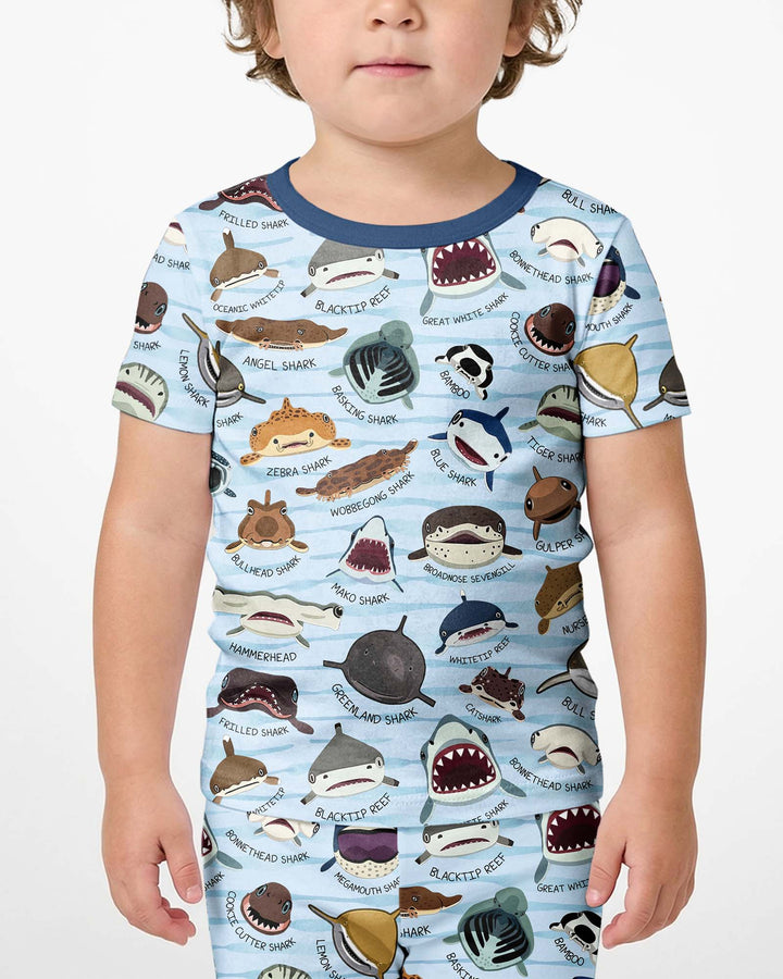 Shark Faces Bamboo Two Piece Short Sleeve Shorts Pajama Set