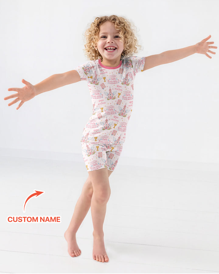 Custom Name Baptism Christening Straight Outta Holy Water Bamboo Two Piece Short Sleeve Shorts Pajama Set