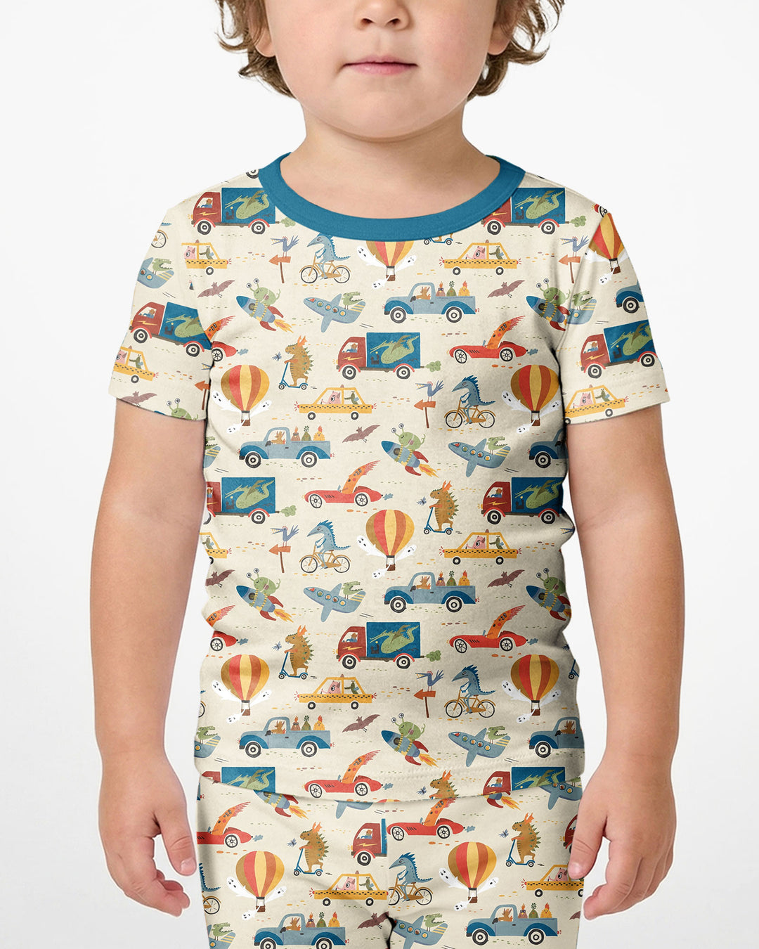 Monsters on the Move Bamboo Two Piece Short Sleeve Shorts Pajama Set