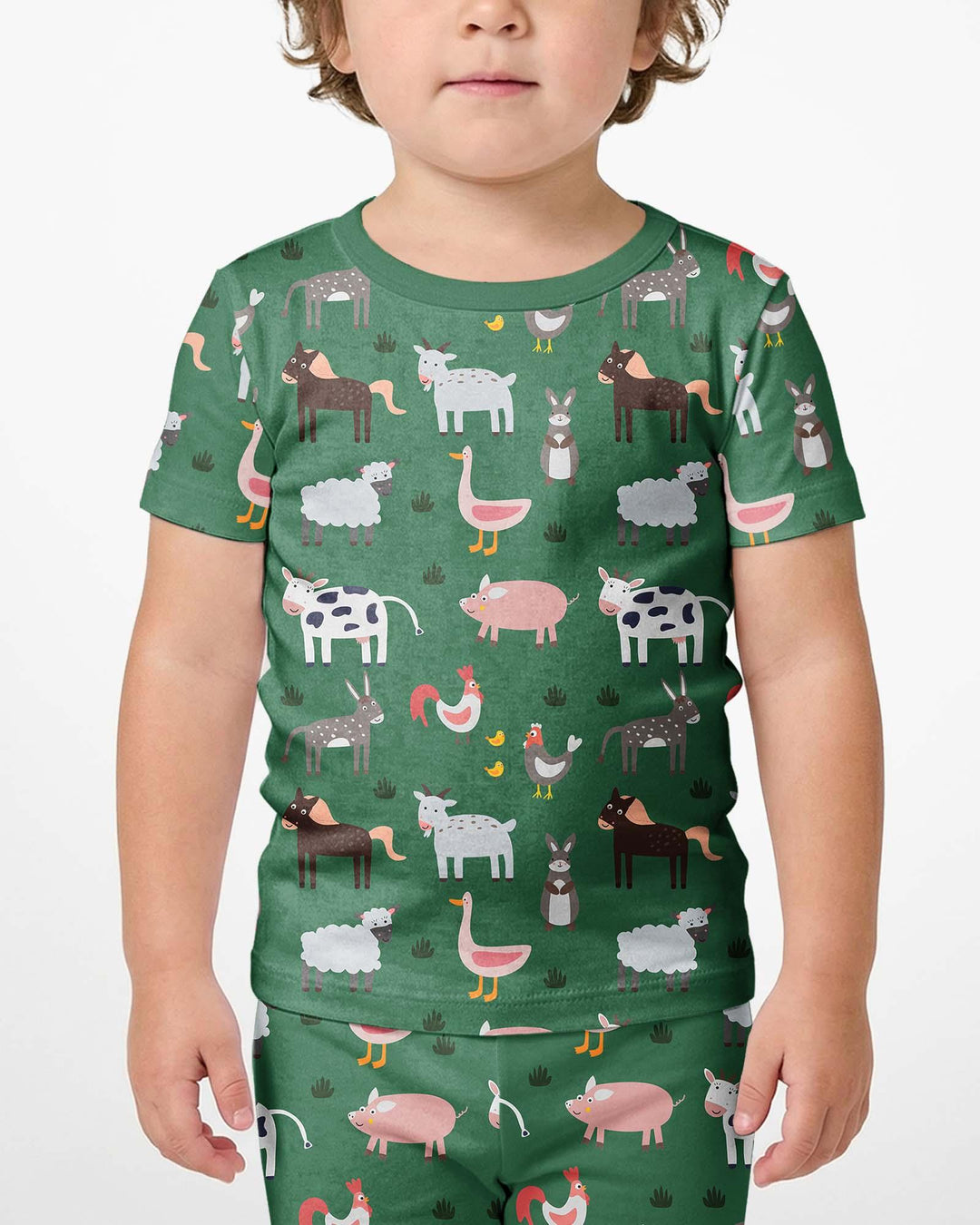 Green Farm Animals Bamboo Two Piece Short Sleeve Shorts Pajama Set