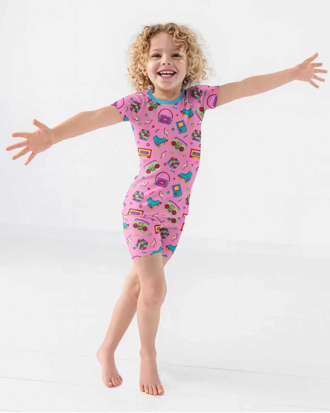 80s Retro Neon Bamboo Two Piece Short Sleeve Shorts Pajama Set
