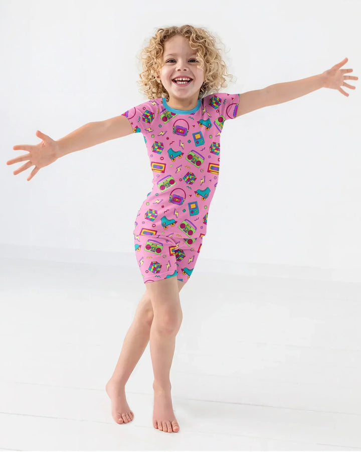 80s Retro Neon Bamboo Two Piece Short Sleeve Shorts Pajama Set