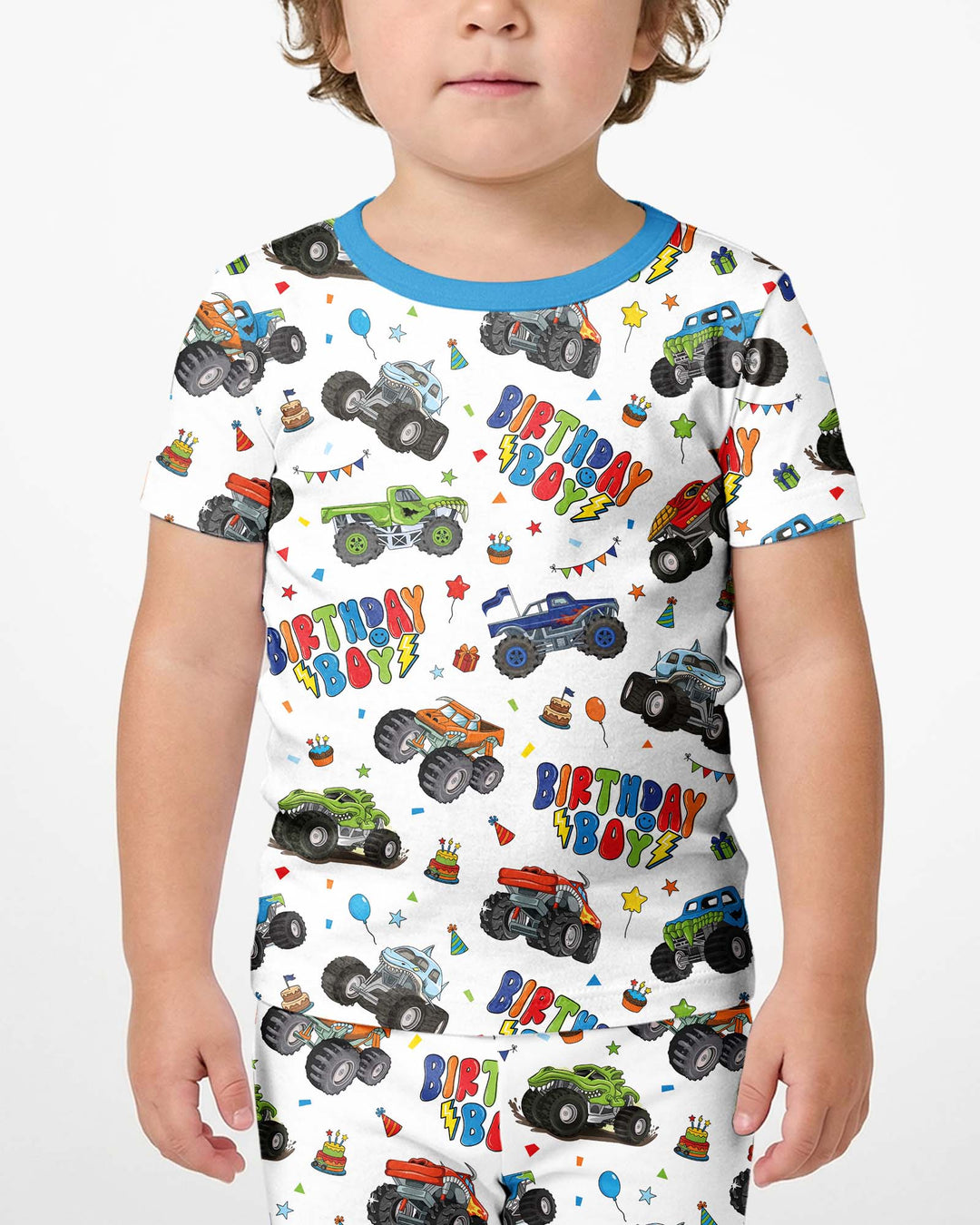 Monster Truck Birthday Boy Bamboo Two Piece Short Sleeve Pajama Set