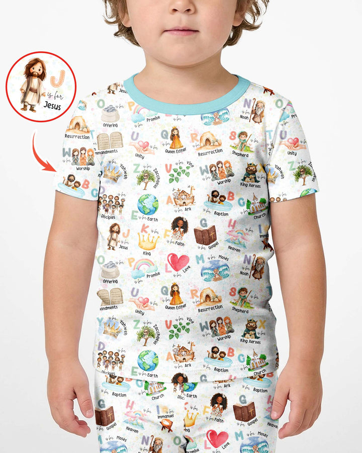 Bible ABC Alphabet Bamboo Two Piece Short Sleeve Shorts Pajama Set