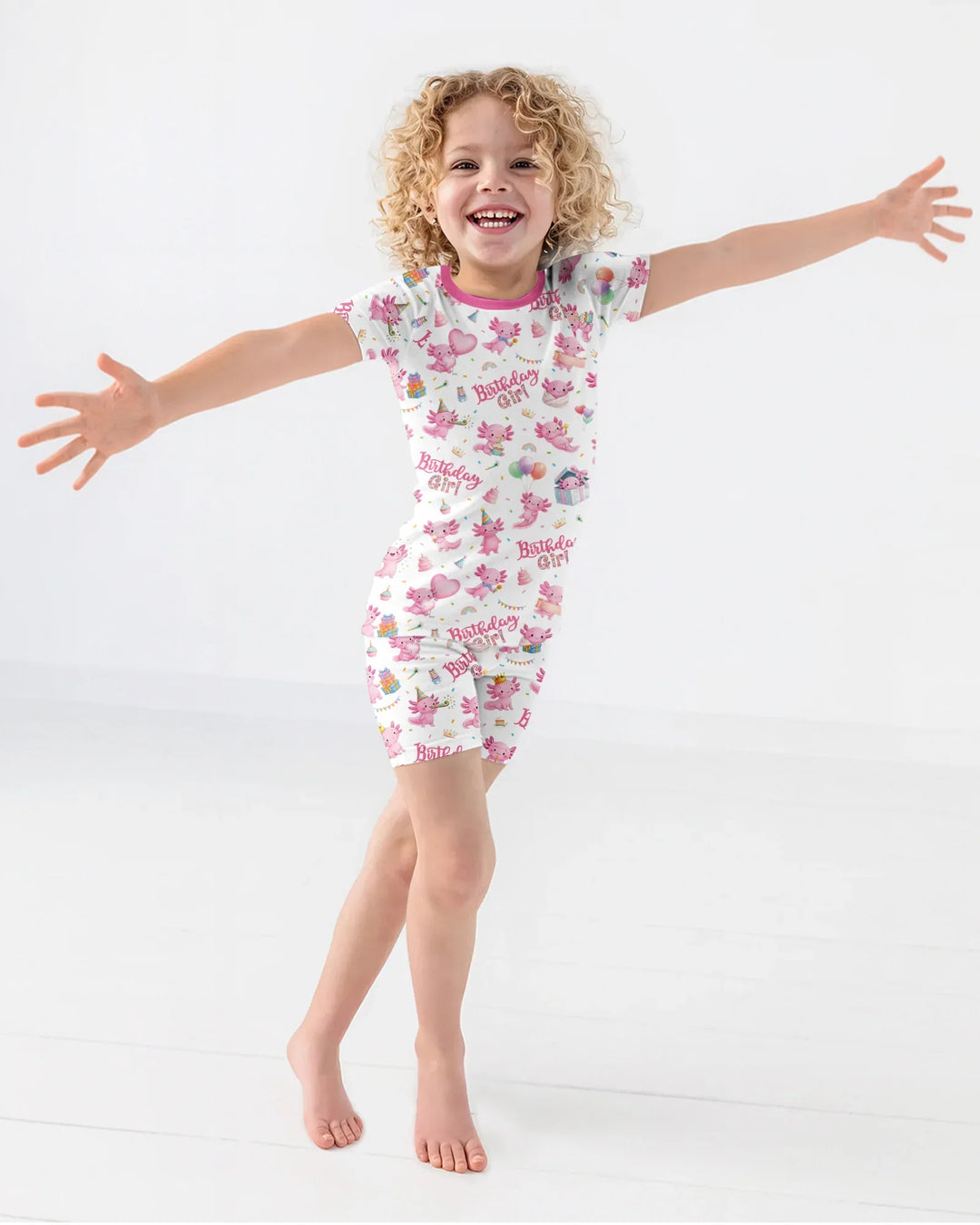 Cute Axolotl Birthday Girl Bamboo Two Piece Short Sleeve Shorts Pajama Set