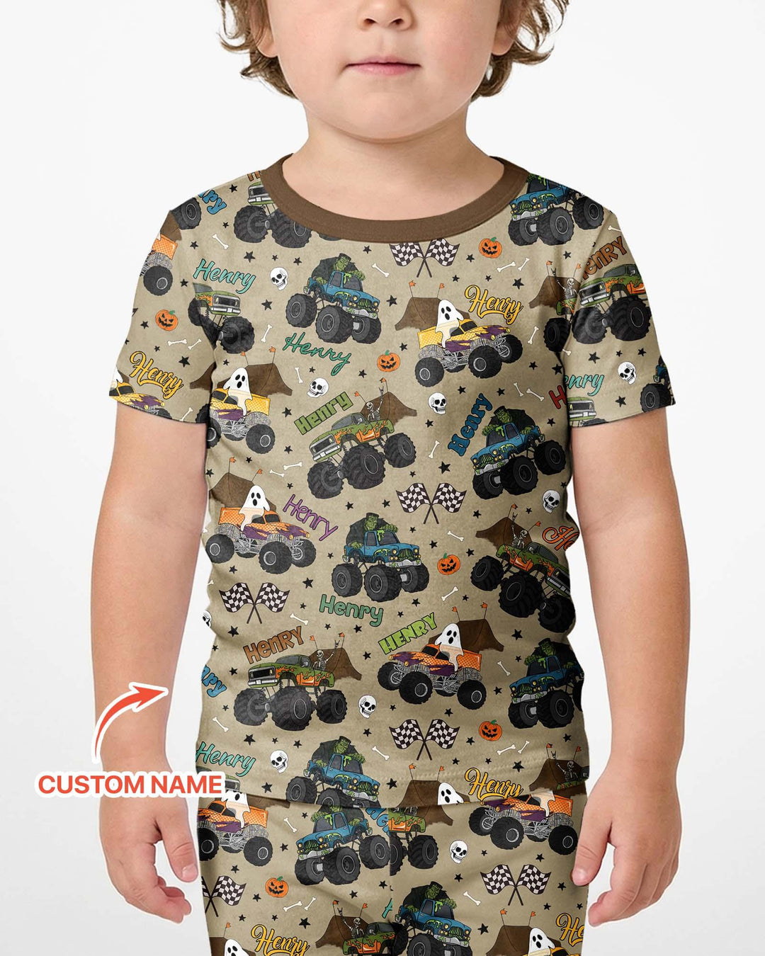 Custom Name Halloween Creepy Crusher Family Matching Bamboo Two Piece Short Sleeve Shorts Pajama Set