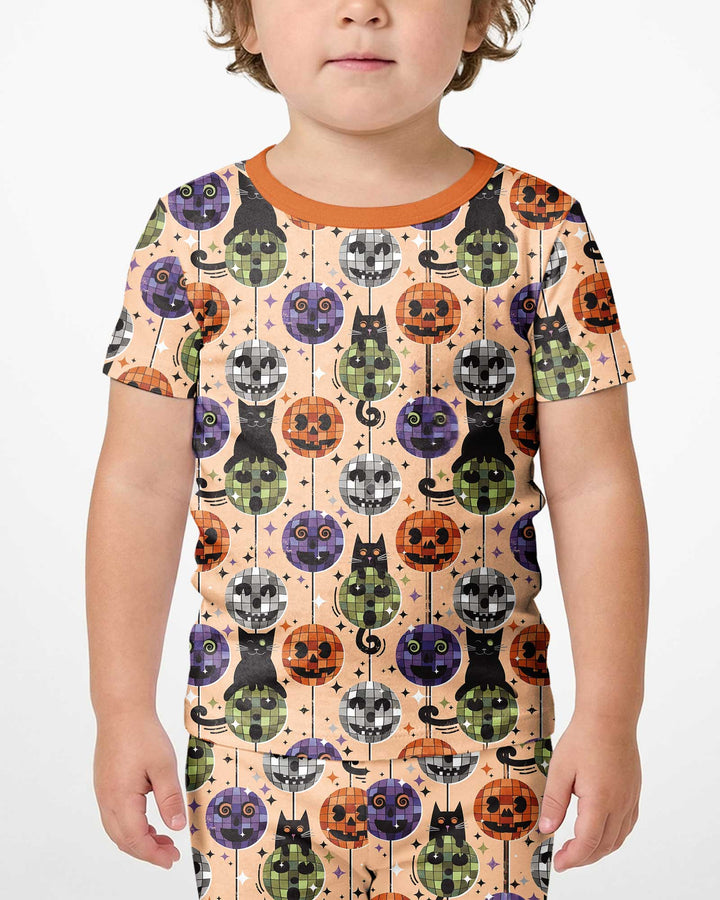 Groovy Halloween Disco Cat Bamboo Two Piece Short Sleeve Shorts Pajama Set