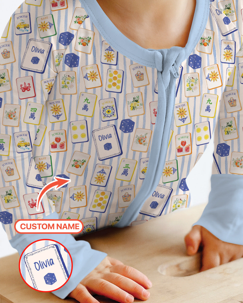 Coastal Mahjong Custom Name Mommy & Me Matching Bamboo Convertible Zippy