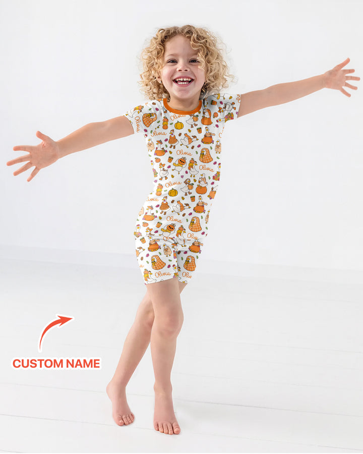 Fall Silly Goose Bamboo Two Piece Short Sleeve Shorts Pajama Set
