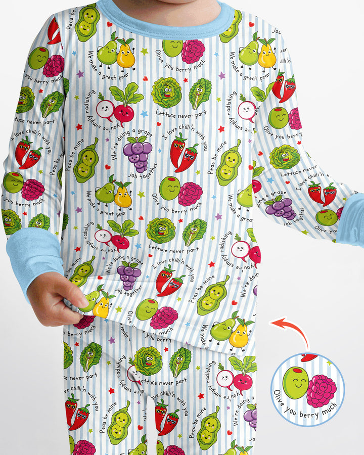 Fruits And Vegetables Love Puns Bamboo Two Piece Long Sleeve Pajama Set