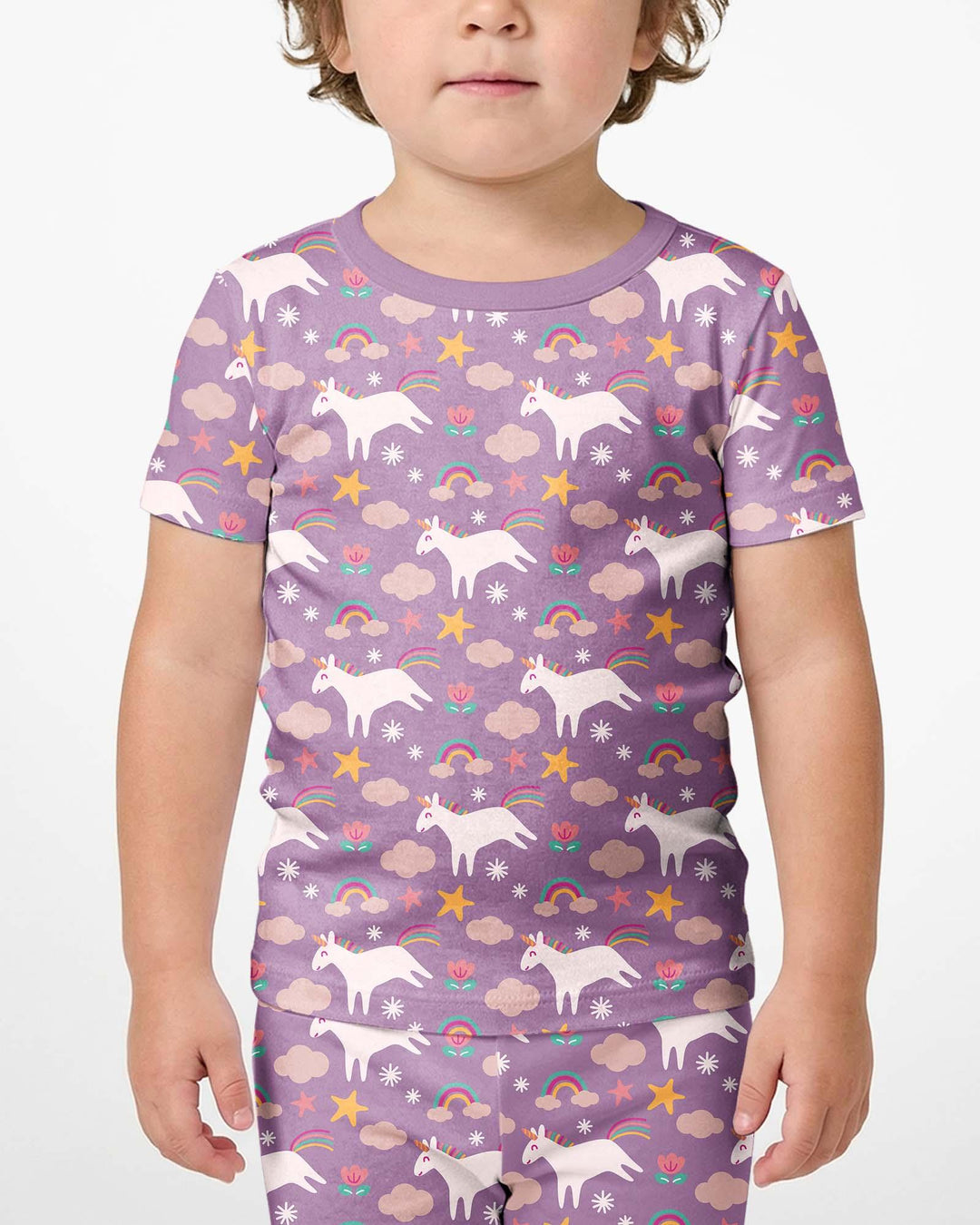 Lila Einhörner Bambus Zweiteiler Kurzarm Shorts Pyjama Set