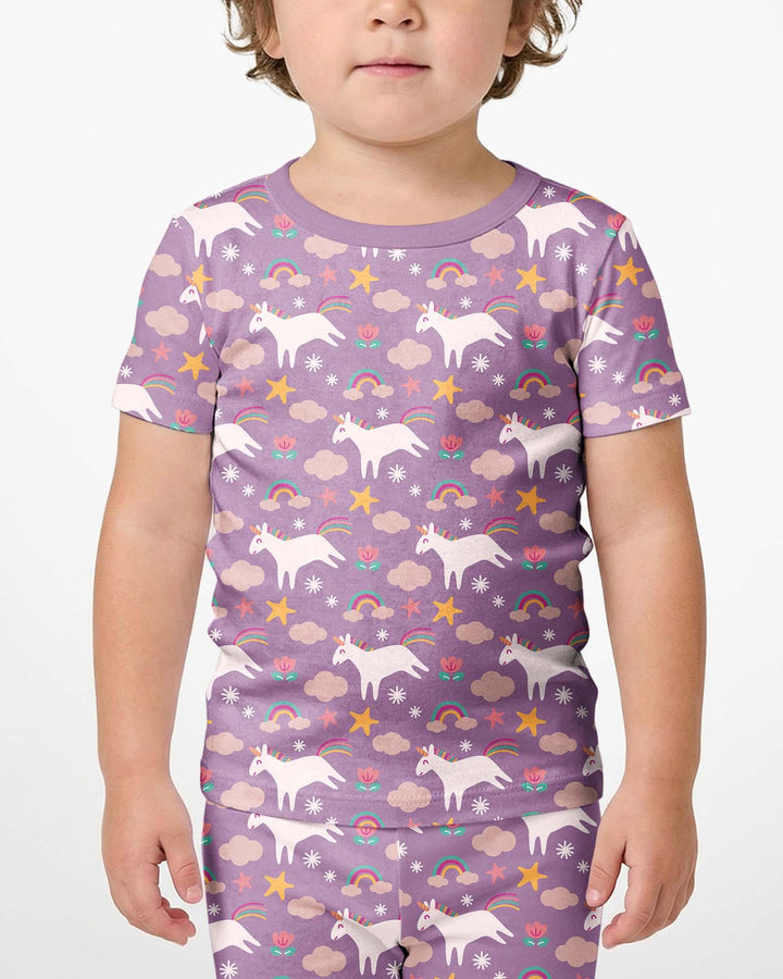 Lila Einhörner Bambus Zweiteiler Kurzarm Shorts Pyjama Set