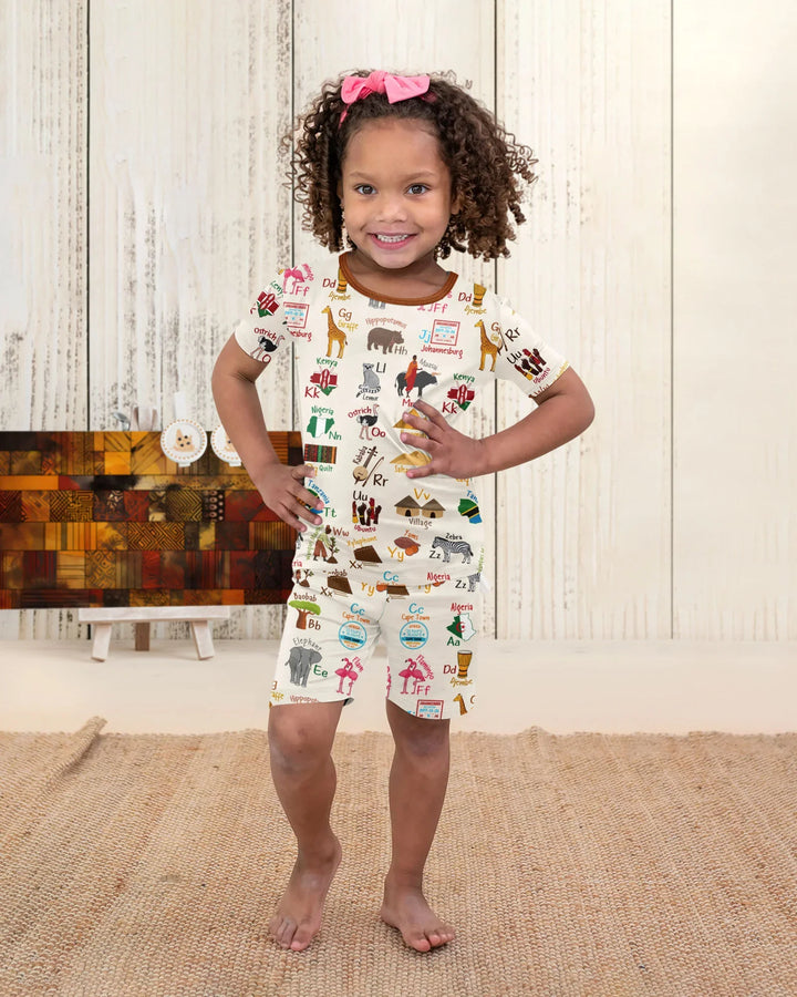 Explore Africa Geography Alphabet Bamboo Two Piece Short Sleeve Shorts Pajama Set